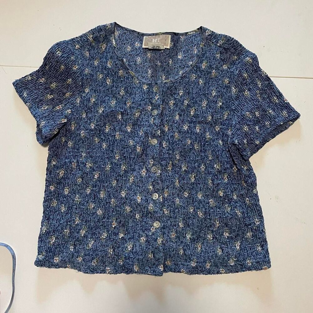 Smocked Blue Floral Shirt